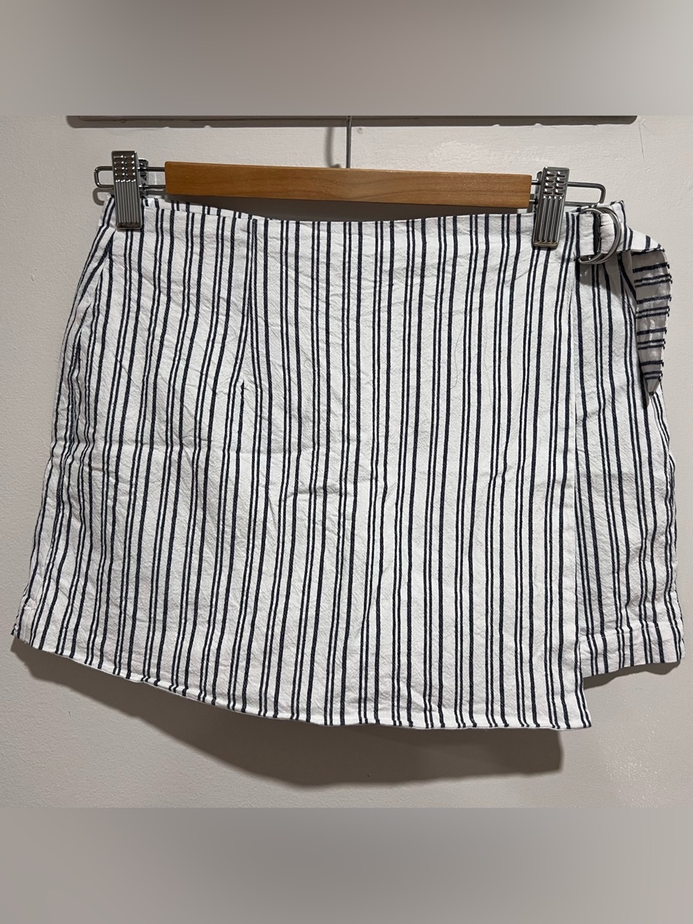 White and Black Vertical Stripe A-Line Mini Skort